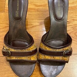 Kenneth Cole Brown and Tan Sandals with Medium Heel